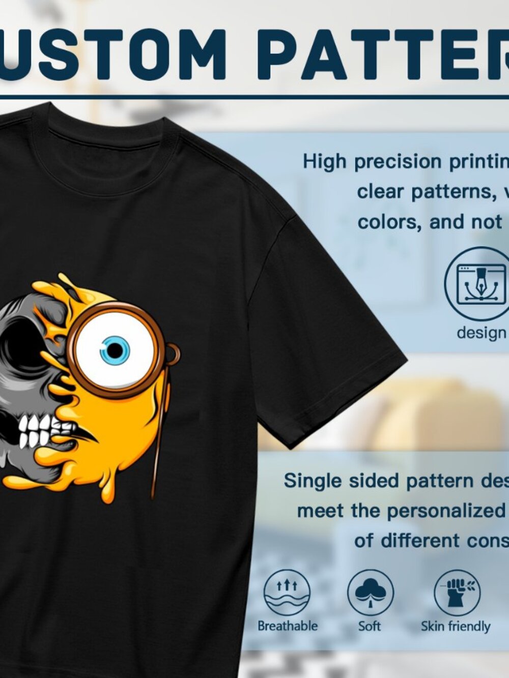 Black Short Sleeve Graphic T-Shirt with Yellow Skull-Minion Design - Picture 2 of 5